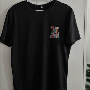 Black T-Shirt with Colorful Text